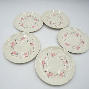 Vernon Ware Saucer Tinkled Pink Pattern Mid Century Modern Ceramic Set Of 5